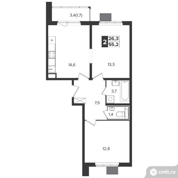 2-комнатная квартира 54,7 кв.м - Южная Битца. Фото 1.