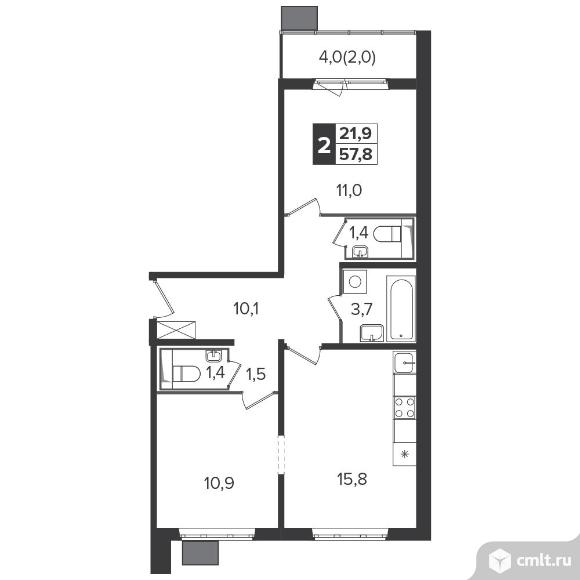 2-комнатная квартира 57,4 кв.м - Южная Битца. Фото 1.
