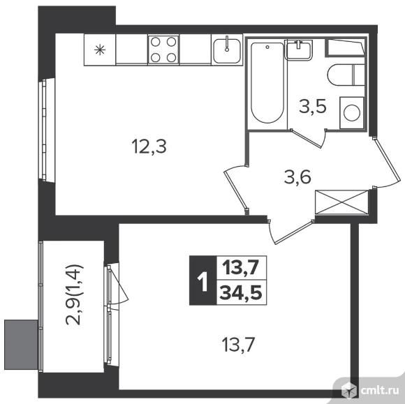 1-комнатная квартира 34,4 кв.м - Южная Битца. Фото 1.