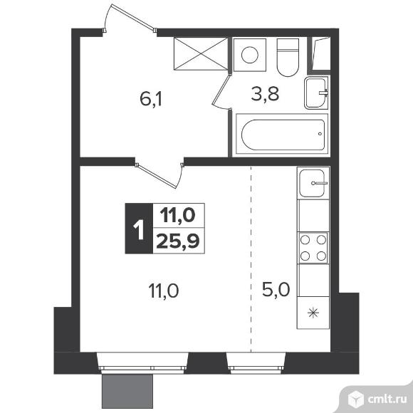 1-комнатная квартира 25,5 кв.м - Южная Битца. Фото 1.
