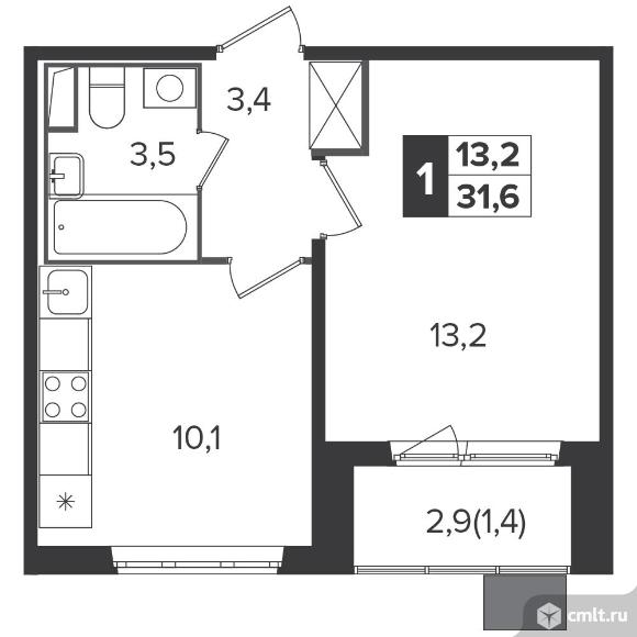 1-комнатная квартира 31,6 кв.м - Южная Битца. Фото 1.