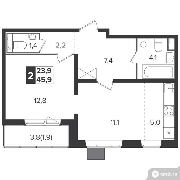 2-комнатная квартира 45,7 кв.м - Южная Битца. Фото 1.