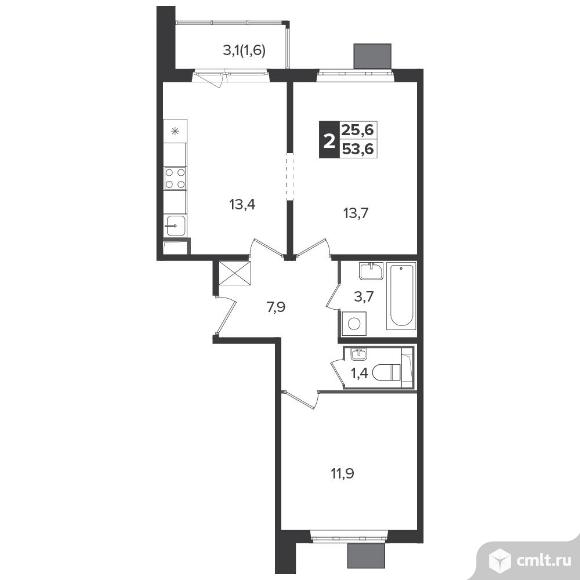 2-комнатная квартира 53,4 кв.м - Южная Битца. Фото 1.