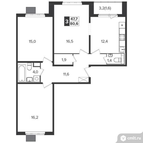 3-комнатная квартира 79,9 кв.м - Южная Битца. Фото 1.