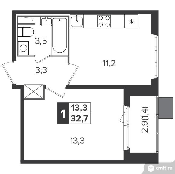 1-комнатная квартира 32,6 кв.м - Южная Битца. Фото 1.