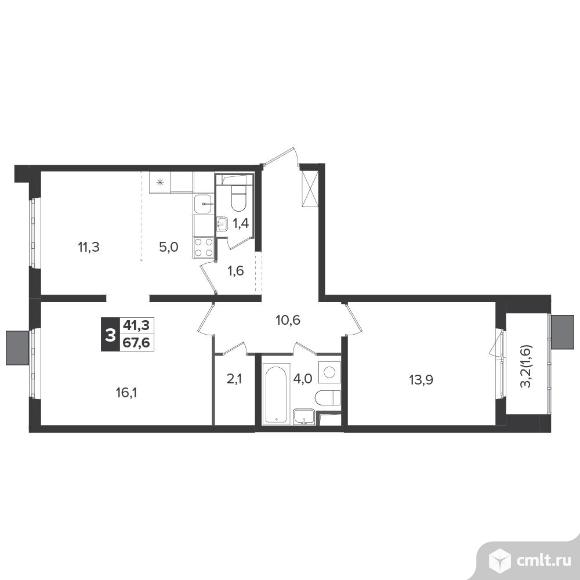 3-комнатная квартира 66,9 кв.м - Южная Битца. Фото 1.