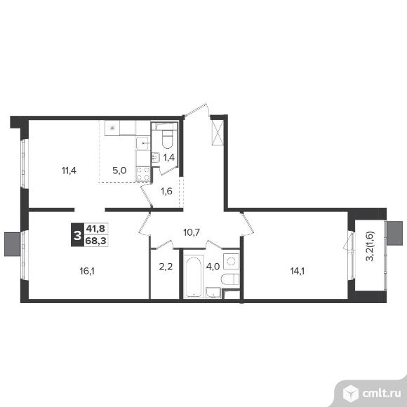 3-комнатная квартира 67,8 кв.м - Южная Битца. Фото 1.