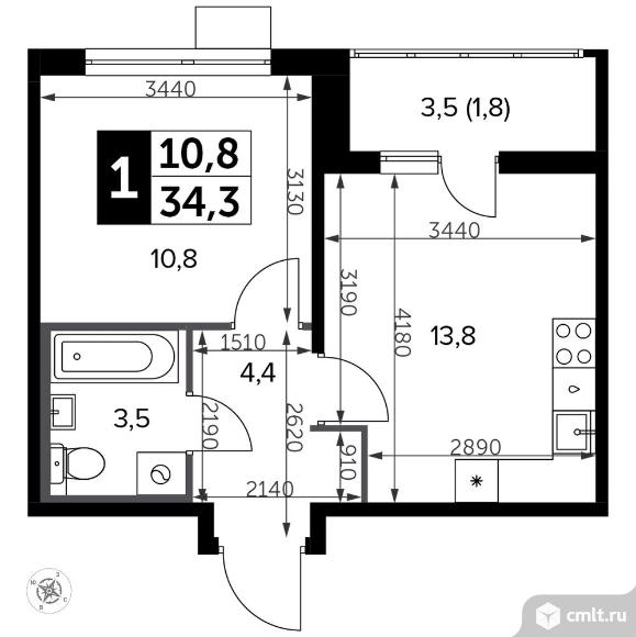 1-комнатная квартира 34,9 кв.м - Южная Битца. Фото 1.