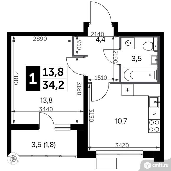 1-комнатная квартира 34,7 кв.м - Южная Битца. Фото 1.
