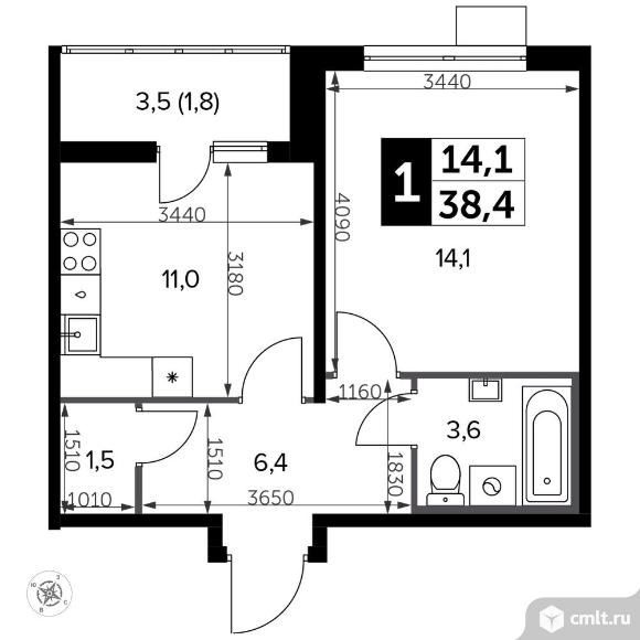 1-комнатная квартира 38,8 кв.м - Южная Битца. Фото 1.