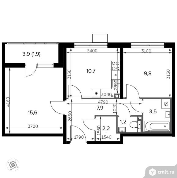 2-комнатная квартира 53,8 кв.м - Южная Битца. Фото 1.