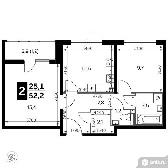 2-комнатная квартира 53,3 кв.м - Южная Битца. Фото 1.