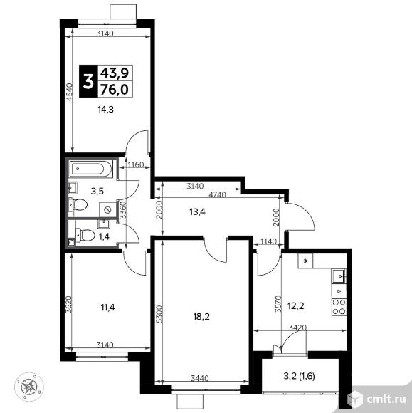 3-комнатная квартира 76,7 кв.м - Южная Битца. Фото 1.