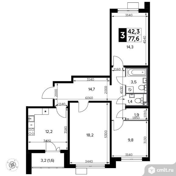 3-комнатная квартира 78,7 кв.м - Южная Битца. Фото 1.