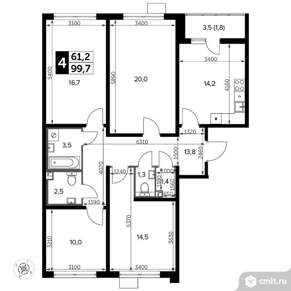 4-комнатная квартира 101,1 кв.м - Южная Битца. Фото 1.