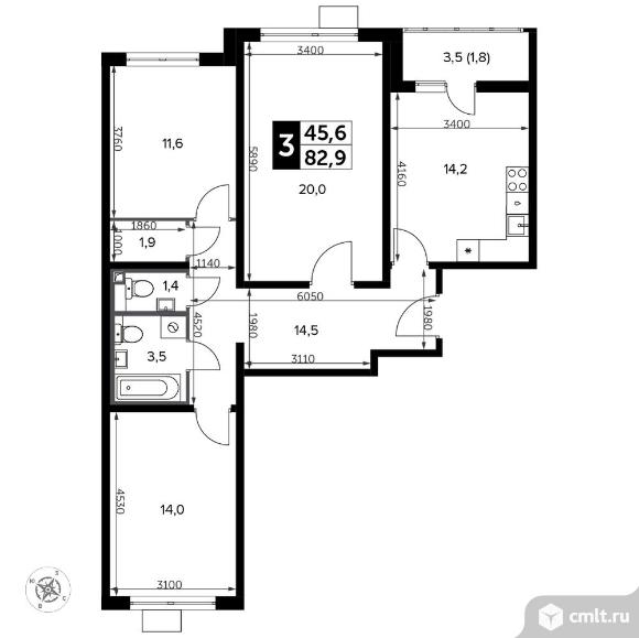 3-комнатная квартира 84 кв.м - Южная Битца. Фото 1.