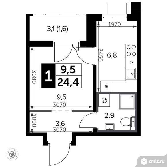 1-комнатная квартира 25,2 кв.м - Южная Битца. Фото 1.