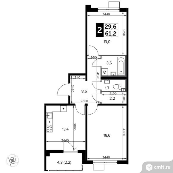2-комнатная квартира 62,1 кв.м - Южная Битца. Фото 1.