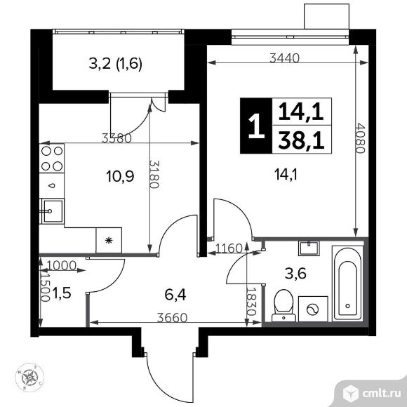 1-комнатная квартира 38,6 кв.м - Южная Битца. Фото 1.