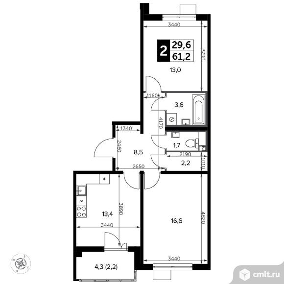 2-комнатная квартира 62,1 кв.м - Южная Битца. Фото 1.