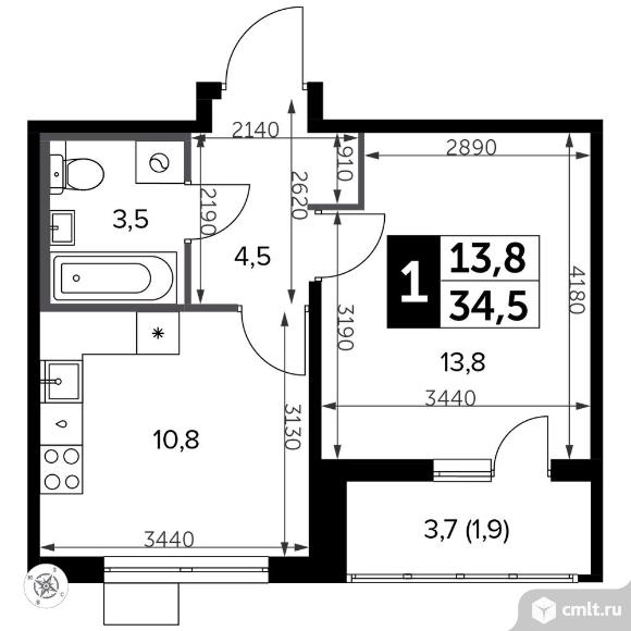 1-комнатная квартира 34,9 кв.м - Южная Битца. Фото 1.