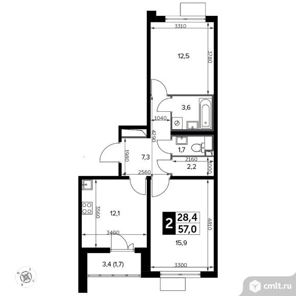 2-комнатная квартира 57,9 кв.м - Южная Битца. Фото 1.