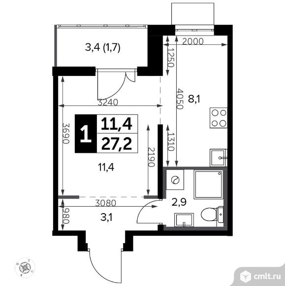 1-комнатная квартира 28,3 кв.м - Южная Битца. Фото 1.