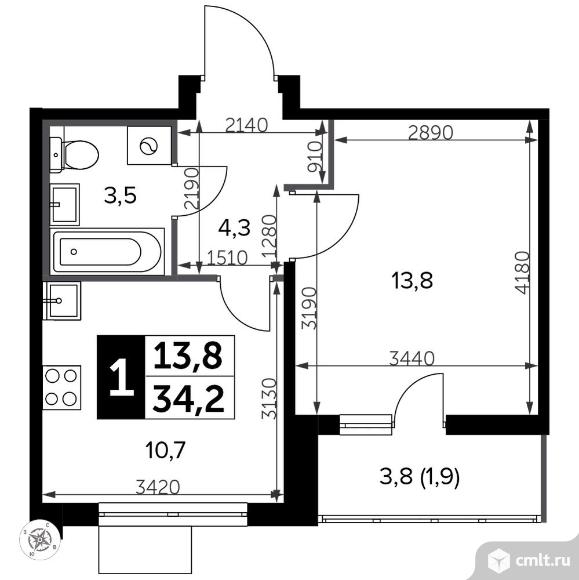 1-комнатная квартира 34,7 кв.м - Южная Битца. Фото 1.