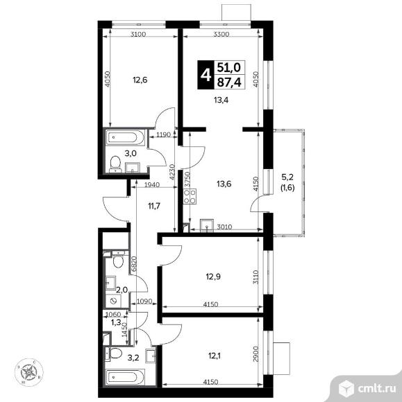 4-комнатная квартира 89,3 кв.м - Южная Битца. Фото 1.