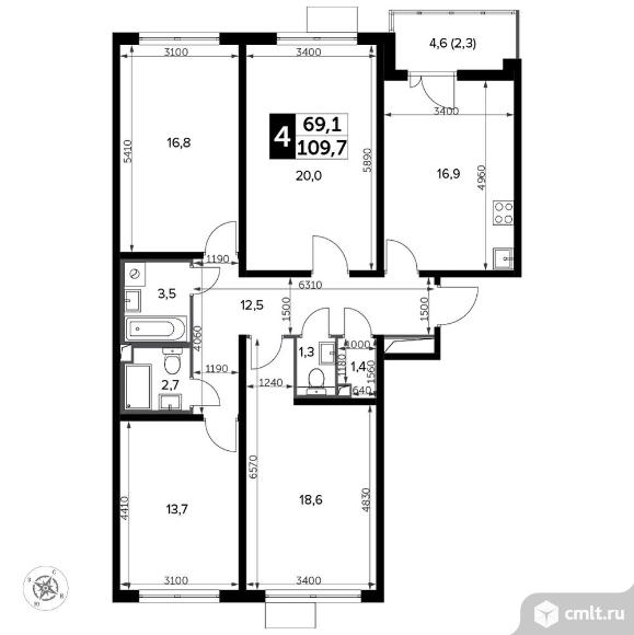 4-комнатная квартира 111,4 кв.м - Южная Битца. Фото 1.
