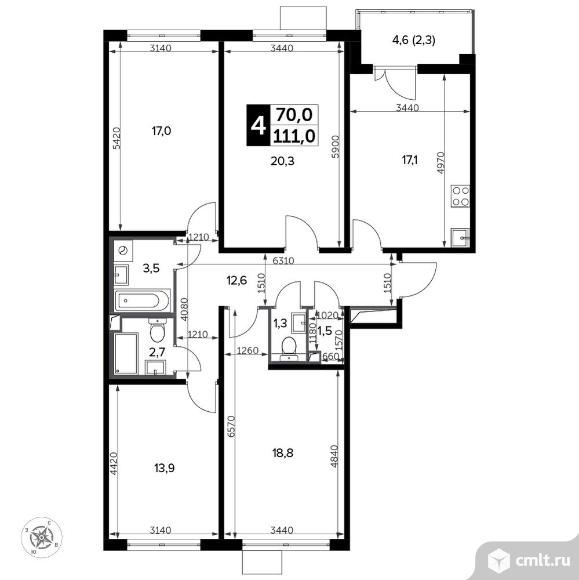 4-комнатная квартира 112,8 кв.м - Южная Битца. Фото 1.