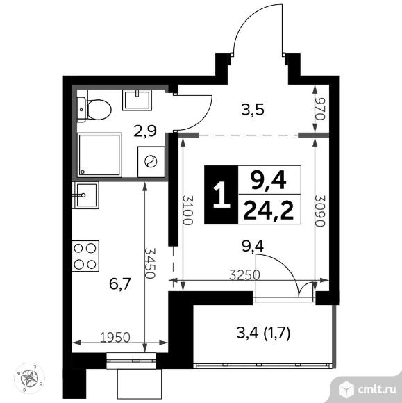 1-комнатная квартира 24,8 кв.м - Южная Битца. Фото 1.
