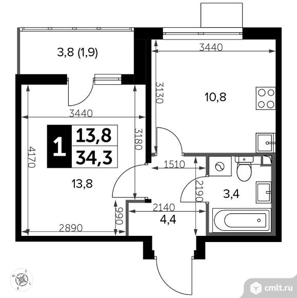 1-комнатная квартира 34,7 кв.м - Южная Битца. Фото 1.
