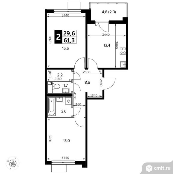 2-комнатная квартира 62,1 кв.м - Южная Битца. Фото 1.