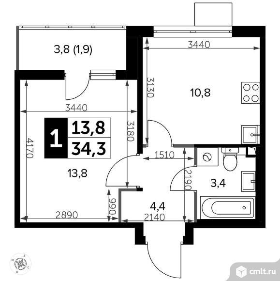 1-комнатная квартира 34,7 кв.м - Южная Битца. Фото 1.