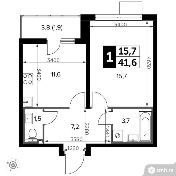 1-комнатная квартира 42,5 кв.м - Южная Битца. Фото 1.