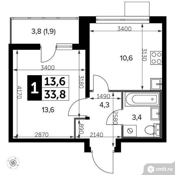 1-комнатная квартира 34,3 кв.м - Южная Битца. Фото 1.