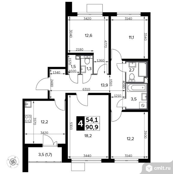 4-комнатная квартира 92 кв.м - Южная Битца. Фото 1.