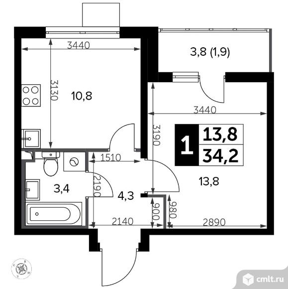 1-комнатная квартира 34,7 кв.м - Южная Битца. Фото 1.