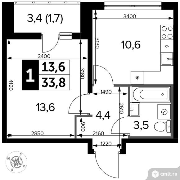 1-комнатная квартира 34,1 кв.м - Южная Битца. Фото 1.