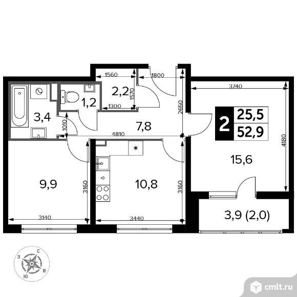 2-комнатная квартира 53,5 кв.м - Южная Битца. Фото 1.