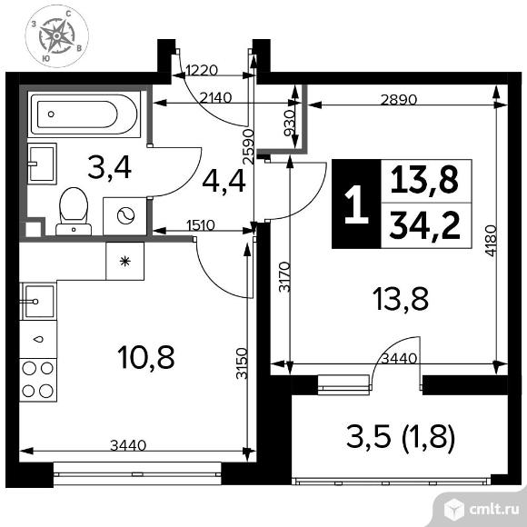 1-комнатная квартира 34,6 кв.м - Южная Битца. Фото 1.
