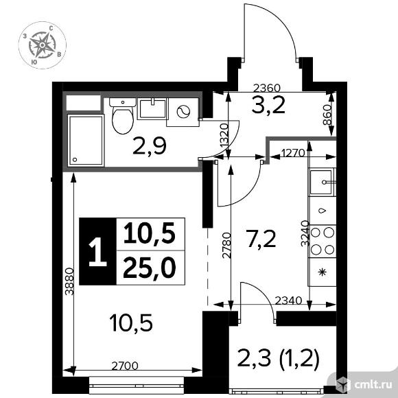 1-комнатная квартира 25,3 кв.м - Южная Битца. Фото 1.