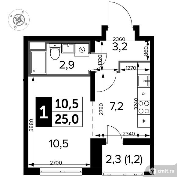 1-комнатная квартира 25,3 кв.м - Южная Битца. Фото 1.