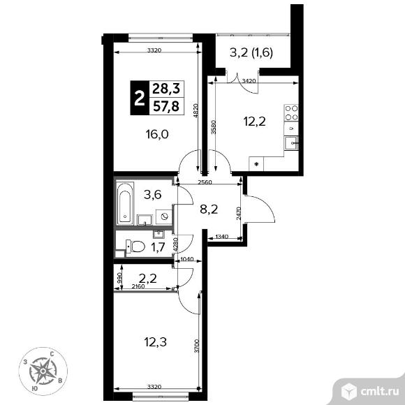 2-комнатная квартира 58,9 кв.м - Южная Битца. Фото 1.