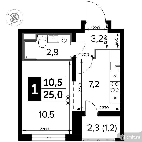 1-комнатная квартира 25,3 кв.м - Южная Битца. Фото 1.