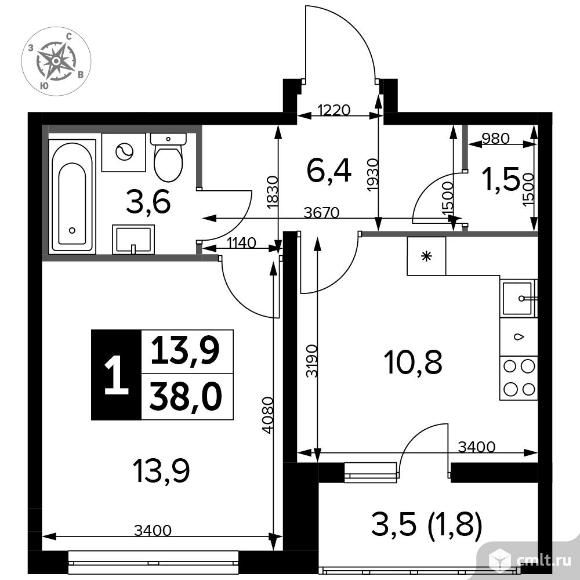 1-комнатная квартира 38,4 кв.м - Южная Битца. Фото 1.