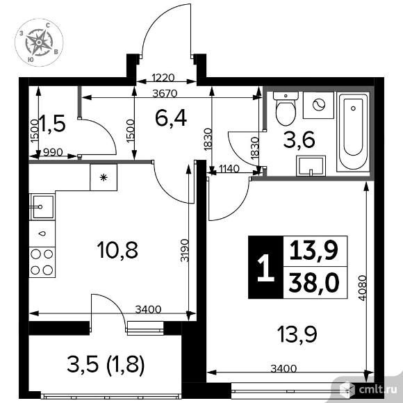 1-комнатная квартира 38,3 кв.м - Южная Битца. Фото 1.