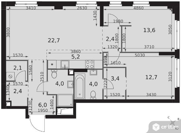 3-комнатная квартира 78,5 кв.м - ЖК "Sydney City". Фото 1.