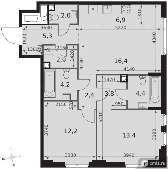 3-комнатная квартира 73,9 кв.м - ЖК "Sydney City". Фото 1.